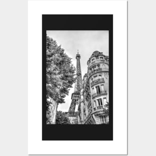 Eiffel Tower Paris, Between The Buildings Black & White Posters and Art